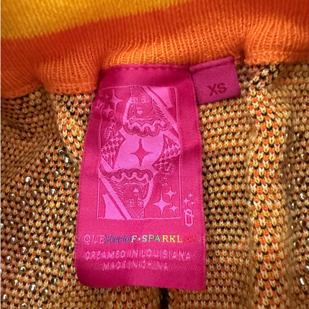 Queen of Sparkles Candy Corn Rhinestone Knit Shorts XS Halloween Lounge Shorts - Picture 2 of 9
